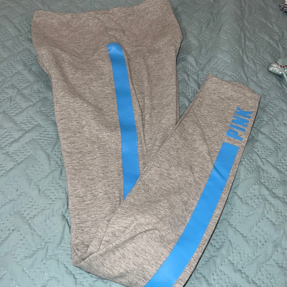 Pink VS | gray striped leggings